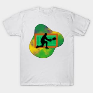 Tennis Player with Tennis Court Background and Wimbledon Colours 7 T-Shirt